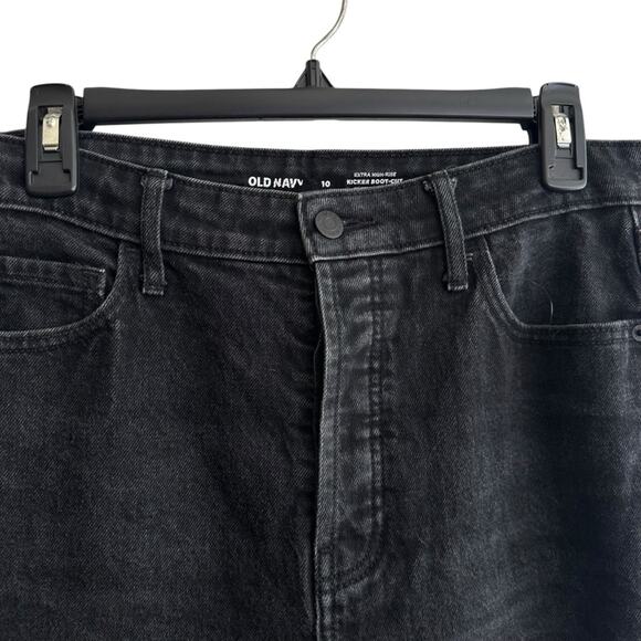 Old Navy Extra High Waisted Button Fly Side Slit Kicker Bootcut Black Jeans - Picture 3 of 5